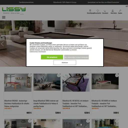 Adrian Lissy, Billard Herstellung und Vertrieb